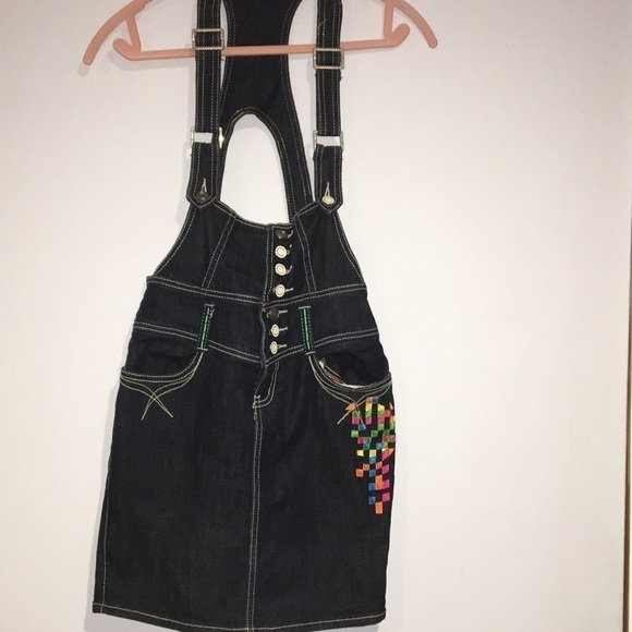 COOGI Jeans Vintage 90s Dark Denim overall skirt - Picture 2 of 9